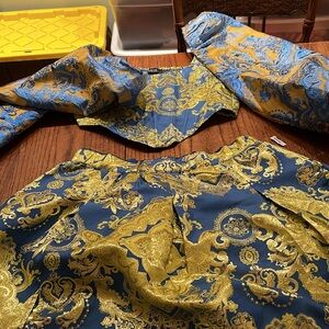 Akira Stunning Two Piece Ballgown In Blues Golds Long Full Skirt And Corset XL